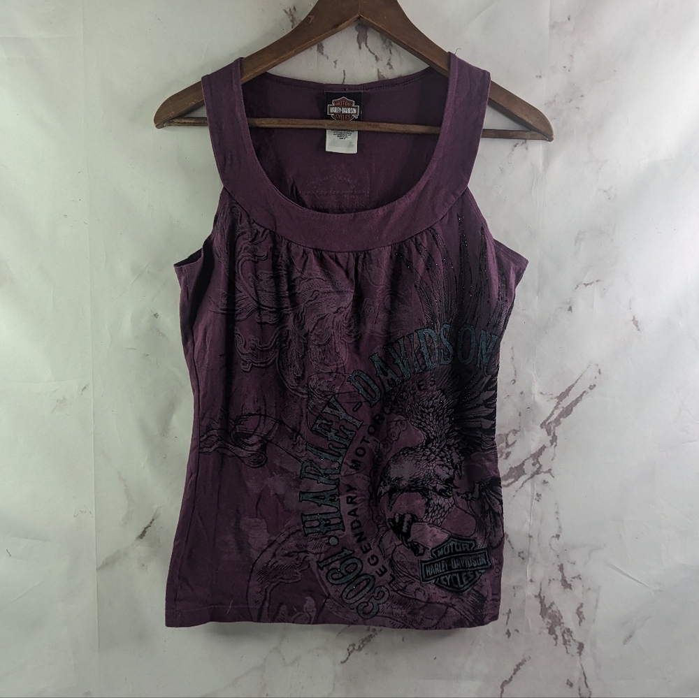 Harley Davidson Shirt Womens Small Purple Black Tank Top North Platte Nebraska